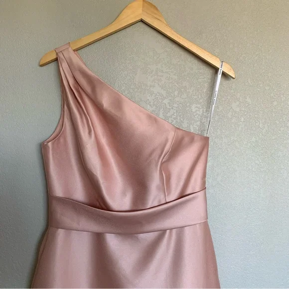 Alfred Sung Toasted Sugar One Shoulder Satin Maxi Dress Size 8 NWT FLAWS - Picture 4 of 17